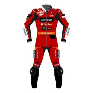 Ducati 2 Piece Leather Suit - Enea Bastianini Lenovo MotoGP 2023 Suit Front