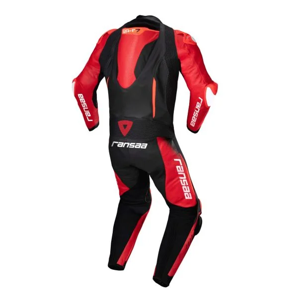 red and black motorcycle suit
