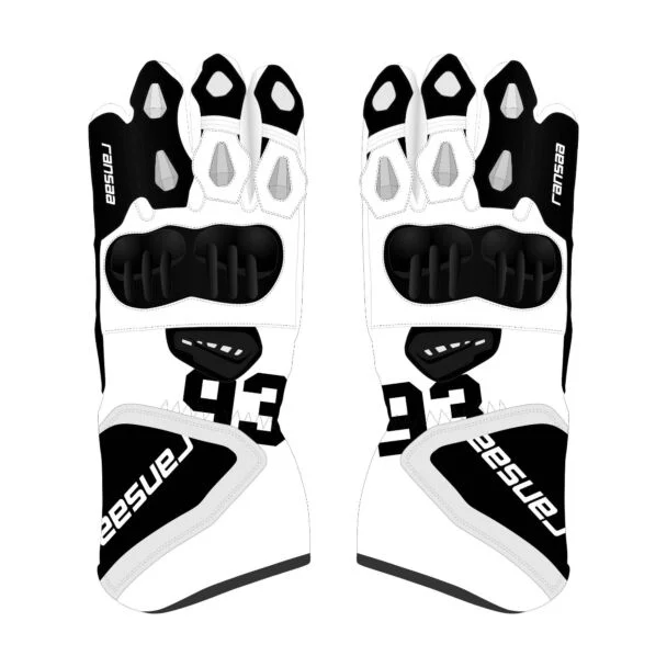 white and black motorcycle gloves